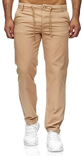 Reslad Leinenhose Männer Chino Herren-Hose lockere Sommer Stoffhose Freizeithose aus bequemer Baumwolle lang RS-3000 (S, Camel)