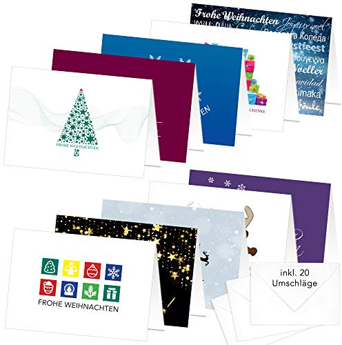 PRICARO Weihnachtskarten mit Briefumschlägen Motive 3, A7, 20 Stück