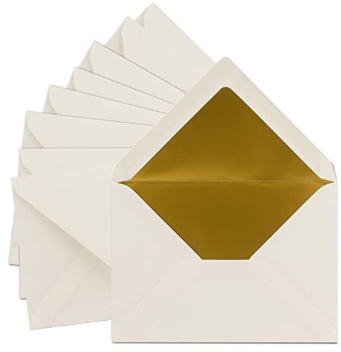 25x DIN C5 Kuverts 15,7 x 22,5 cm in natur-weiß mit goldenem Seidenfutter - Nassklebung - Blanko Brief-Umschläge - Post-Umschläge ohne Fenster im C5 Format - Marke: FarbenFroh by GUSTAV NEUSER