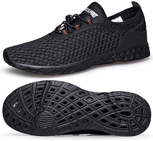 DOUSSPRT Men's Water Shoes Quick Drying Sports Aqua Shoes AllBlack Size 10