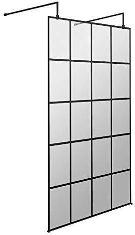 Hudson Reed BFAF12 Modern Bathroom Black Framed Free Standing Wetroom Screen, 1200mm, Black