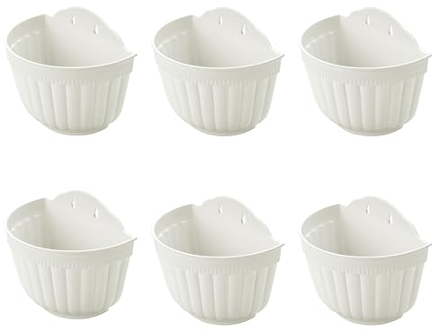 ORIMERC 6 macetas de 25 cm, Flores de Pared Verticales para Colgar para jardín, salón, Ventana, Interior, Exterior, Cocina, Hierbas, balcón, balaustrada, Estante, Valla, decoración de celosía Blanca