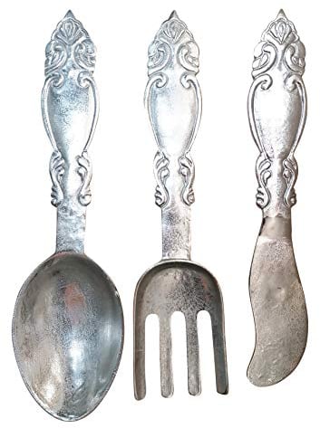 MichaelNoll Posate decorative da parete in alluminio argento da appendere ornamenti in metallo – decorazione da parete per soggiorno e cucina – XXL 64 cm