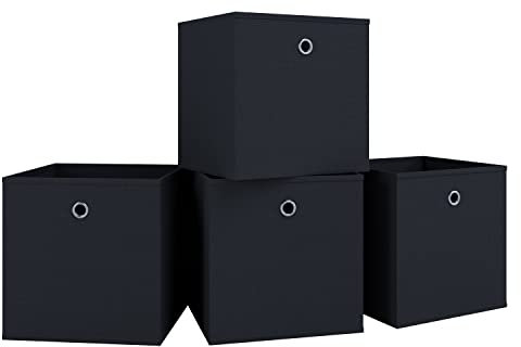 VCM 4er Set Faltbox | Klappbox Stoff Kiste | Faltschachtel | Maße ca. H. 28 x B. 27 x T. 27 cm | Regalbox - Boxas Schwarz