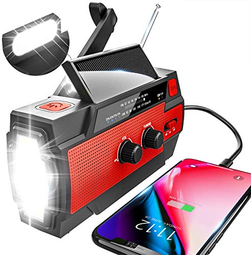 YIKANWEN Radio Solar, Radio Am/FM, portátil, USB, con batería Recargable de 4000 mAh y Dinamo de manivela para Camping, Viajes (Rojo)