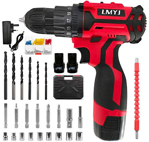 LMYJ Cordless Drill Driver, 18V Combi Drill, 31PCS Electric Screw Driver Set, 35Nm Variable Speed Multifunctional Rechargeable Power Drill Screwdriver Tool Starter Kit with Dual Battery 1500mAh Li-ion