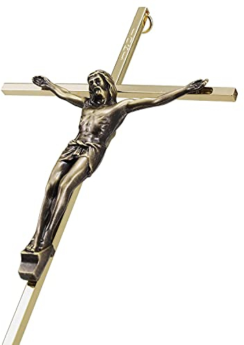 horsemen Kruzifix Wandkreuz - Metall schlanke Wandkreuze für Zuhause und katholisches Geschenk - 25,4 cm - glänzend gold