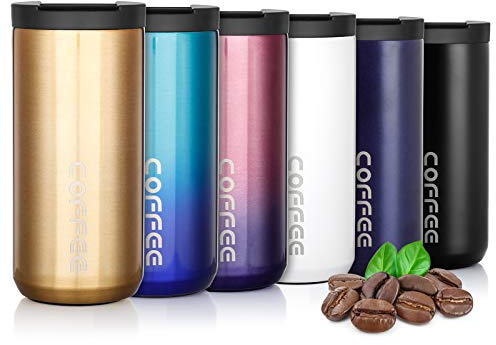 Lalafancy Tasse de Café Isotherme 350ml/500ml - Mug de Voyage avec Couvercle Rabattable pour Café ou Thé - Isolée à Double Paroi en Acier Inoxydable