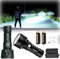 Lampe de poche étanche LED haute puissance 30000-100000 lumens, Ultra lumineuse 3 modes la plus puissante rechargeable USB XLM-P70 50W (50W XLM-P70, Double batterie au lithium)