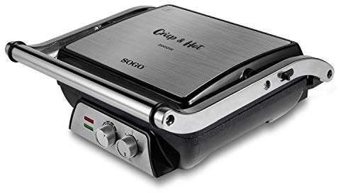 SOGO Sandwichera Eléctrica 3 en 1 - Grill Sandwichera Plancha de cocina con regulador de temperatura y temporizador, Placas Grill Antiadherentes de piedra de 24x19 cm, Apertura 180º, 2000W (SS-7137)