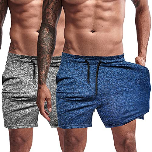 Agilelin Herren Sporthose,Training Kurze mit Tasche,Quick Dry Laufhose (Grau/Blau/M)