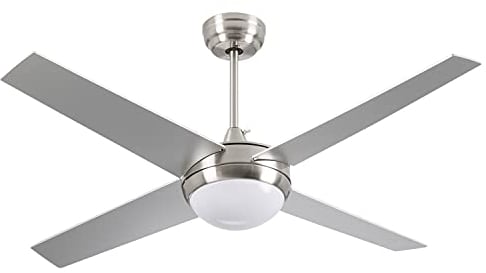 7H DAYRON - Ventilador de Techo con Luz LED Montana, 6 Velocidades, 56W, Ø122 cm, 4 Aspas Níquel, Mando a Distancia y Temporizador, Función Verano/Invierno, Silencioso, Consumo Eficiente, Plateado
