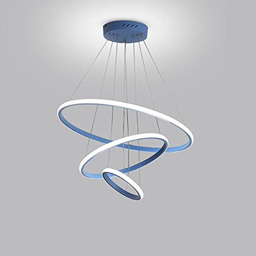 Hängeleuchte Minimalistisch Wohnzimmer Pendelleuchte LED Esszimmerleuchte 3-flammig, 20+40+60cm, Modern Esstischlampe Runden Blau, LED Kronleuchter Schlafzimmer Büro Küche Lüster 48W (Weißes Licht)