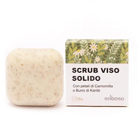 Enooso - Feste Gesichtsreinigung für zu Akne neigender Haut, Mit Tonerde, Aloe Vera & Kamillenblüten - Gesichtsreiniger mit Peeling Effekt - Natürlich Bio 100% Vegan & Plastikfrei, 35g