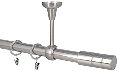 HDTL Gardinenstange Vorhangstange 25mm 1-läufig Deckenmontage Edelstahl Optik 360 cm Gaja
