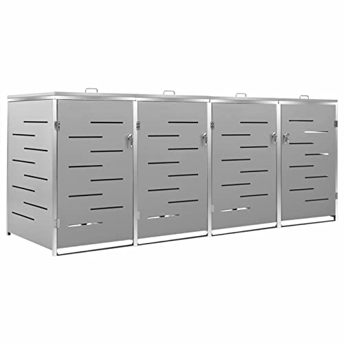 Festnjght 4er Mülltonnenbox Edelstahl Mülltonnenbox 4 Tonnen Metall Mülltonnenverkleidung Müllbox Müllcontainer Müllbox Mülltonnen Abschließbar Mülltonnen Unterstand 276,5x77,5x115,5 cm Edelstahl