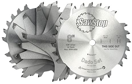 SawStop 8 Premium Dado Set - Carbide Wood Saw Blade Set - Silver - 24 Teeth - 8.5 lbs