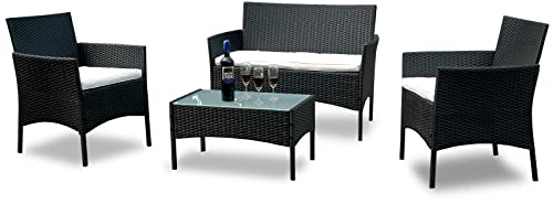 Yakimz Polyrattan Sitzgruppe, Gartenmöbel Set, Schwarz, 7-teilige Balkonmöbel inkl. Sitzpolster und Tisch, Terrassenmöbel für 4 Personen, für Outdoor Garten Terrasse