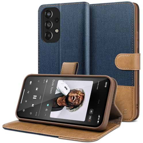 BEZ Handyhülle für Samsung A53 5G Hülle, Tasche Kompatibel für Samsung Galaxy A53 5G, PU Leder Schutzhüllen aus Klappbar mit Kartenfach [RFID Schutz] Ständer, Magnetverschluss, Blaue Marine