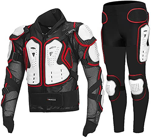 Motocross Moto Armatura Moto Protezione Giacca Corazzata Montagna Ciclismo Equitazione Pattinaggio Tuta Protettiva per Adulti + Pantaloni da Moto per Pantaloni Sportivi Bianco Ross