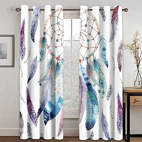 LGCK Schlafzimmer Vorhang Polyester 2 Stück Ösenvorhang Blickdicht Vorhänge Traumfänger Gardinen 3D Druck Verdunkelung Vorhänge Für Kinderzimmer Wohnzimmer Fenster 140cm x 160cm