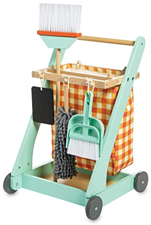 MindWare Oh So Fun! Cleaning Cart – Kids Cleaning Set Includes Kid Size Broom & Other Cleaning Toys for Kids 3 & Up