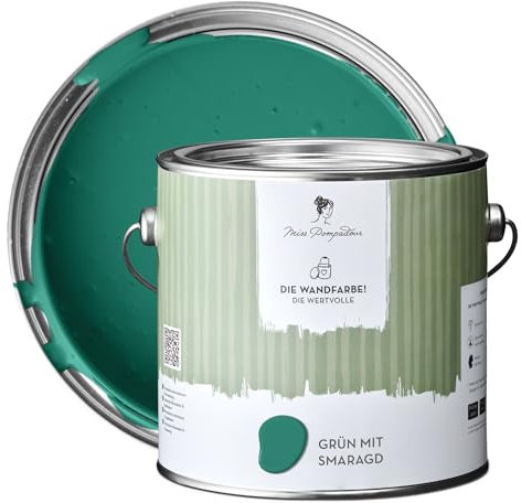 MissPompadour edelmatte Wandfarbe Grün mit Smaragd 2,5L - sehr hohe Deckkraft - geruchsneutrale, spritzfreie Farbe - atmungsaktive, wasserbasierte Innenfarbe/Deckenfarbe - Die Wertvolle