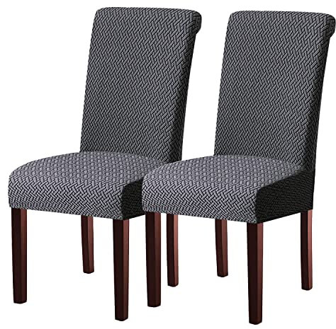 KELUINA Moderne Stuhlhussen 1er/2er/4er/6er Set, Stretch Stulhhussen Schwingstuhl Elastisch Abnehmbarer Waschbarer Universal Stuhlbezug für Hotel Bankett Hochzeit Party Deko (Dunkelgrau,2 Stück)