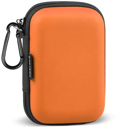 Hard EVA Earbud Case Earphone Carrying Case Holder Headphone Small Pouch Electronic Organizer Travel Bag for Phone Charger Cable, Cord, Bose Wired Earbuds, USB Flash Drive, SD Cards -Orange