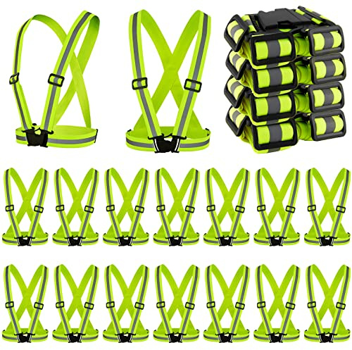 Hercicy 20 Pcs Reflective Vest High Visibility Safety Vests, Adjustable Running Gear Straps Lightweight Reflector for Construction (Yellow)