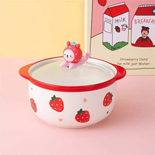 Bols à Soupe Kawaii céramique céramique pêche peach ramen bol avec couvercle cuisine mignonne grande nouilles instantanées de nouilles de fruit salade de riz soupe bol vaisselle Bols à Salade