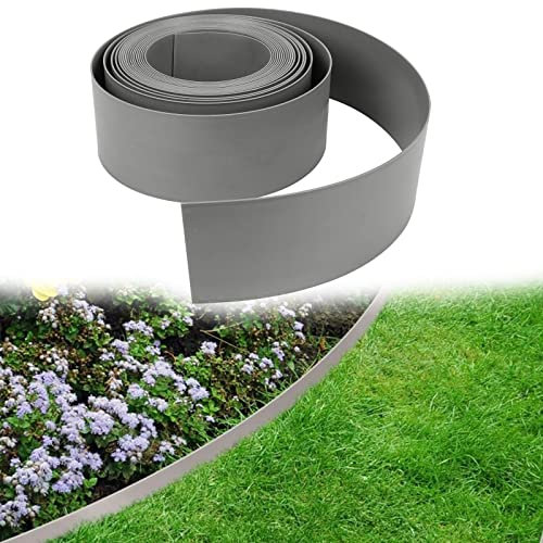 Vigevee Rasenkante Kunststoff Mähkante, Einfache Handhabung Rolle Beetumrandungen für Wege, Begrenzungen, Kieswege, Blumenbeet Umrandung unsichtbar(Länge 40m - Höhe 12.5cm, Grau)