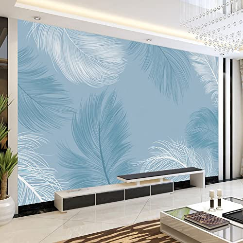 CULTS Papier Peint Photo Mural Plumes bleues Peinture Murale 3D Photo Poster Tableaux Muraux Salon Chambre Bureau Couloir Mural Décoration, 450 cm x 300 cm