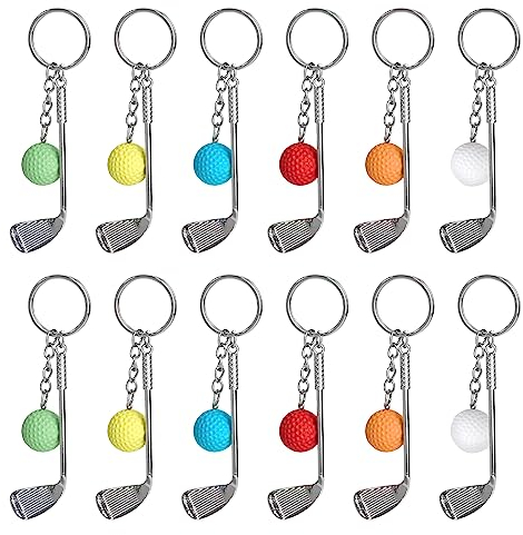 Newellsail Golf Schlüsselanhänger Mini Golfschläger Ball Anhänger Metall Schlüsselbung Kreative Golfball Split Schlüsselring Geschenk für Sportclubs Liebhaber 12 Stück (6 Farben)