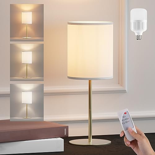 Coinmit kabellose Gold Tischlampe, wiederaufladbare LED Birne Nachttischlampe mit Fernbedienung, dimmbare weiße Leinenschirm Metall Basis Tischlampe…