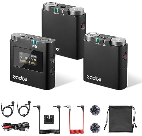 Godox Virso S M2 Funk-Mikrofone mit 2 Sendern 1 Empfänger, Rauschunterdrückung, 200m Reichweite, Ansteckmikrofon für Sony Cameras for Interview YouTube Live Stream