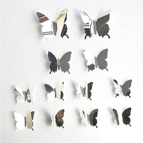 60 unidades Adhesivos murales de mariposas en 3D con espejo de mariposa, adhesivos de pared tridimensionales, acrílicos, extraíbles, decoración de pared para casa hotel salón dormitorio cocina
