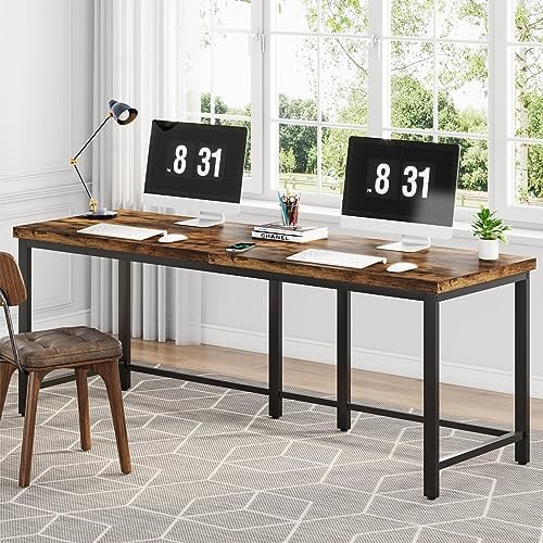 Tribesigns 200cm Double Computer Desk, Extra Long 2 Person Desk Workstation, Large Office Desk Study Writing Table for Home Office