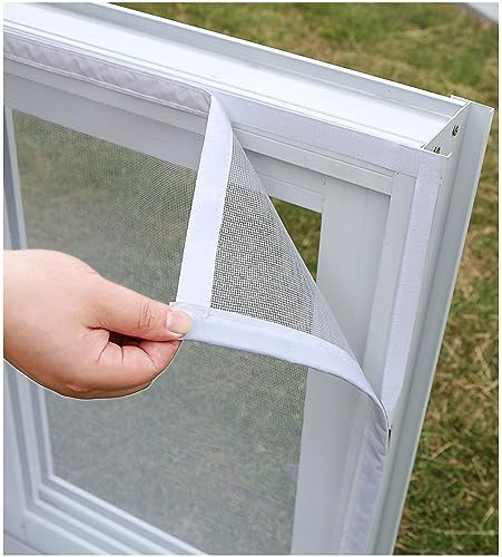DIY Self-Adhesive Window Net, No-Drill Fly Screens for Windows, Window Fly Screen Keep the Air Circulating, Window Mesh for Cats, Easy to Install ( Color : White mesh White Frame , Size : 60x120cm )