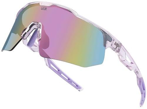 ULTR Sportbrille AERO, Sonnenbrille für Herren & Damen, TR90 Rahmen, für Sport wie Radfahren MTB Sportsonnenbrille Radbrille Sportbrille Fahren Angeln Baseball Laufen (Clear-Purple (Lila Glas))