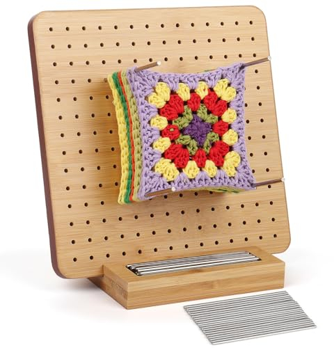 Coopay Blocking Board for Crochet, Granny Square Blocking Board, Crochet Blocking Board Wooden with Storage Design, Crochet Blocking Board and Pins, Crochet Peg Board 20cm, Crochet Accessories