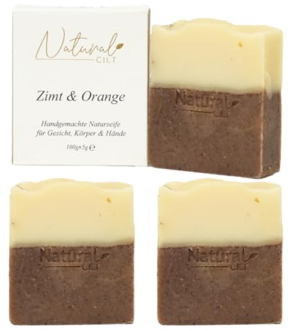 3x Natural Cilt Zimt & Orange Seife - 100% Naturseife - ohne bedenkliche Inhaltsstoffe - Zertifiziert - Handgemacht - Duschseife für alle Hauttypen - Duschgel - Naturkosmetik