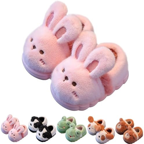 KEYUSHOP Kinder Hausschuhe Mädchen Jungen Hausschuhe für Kleinkind Niedlich Cartoon Tier Slipper Winter Plüsch Warme Slip-On Comfy Preppy Shoes Indoor Outdoor