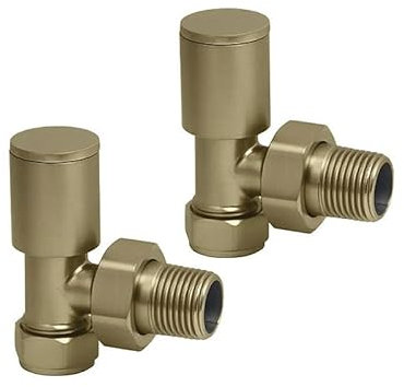 EcoSpa Manual Round Radiator Valve - Angled - Brushed Brass (Pair)
