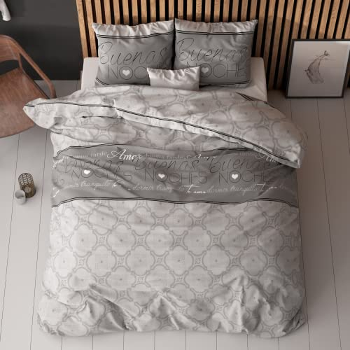 Sleeptime Bettwäsche 3teilig 200cm x 200cm 3teilig grau - Buenas - weich & bügelfrei Bettbezüge mit Knopfverschluss - Bettwäsche Set mit 2 Kissenbezüge 80cm x 80cm
