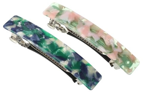 VOCOSTE 2 Pcs Barrettes À Cheveux, Clips À Cheveux Français En Écaille De tortues, Vert, Rose