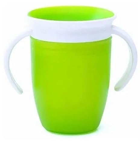 Baby Trainer Cup Sellado de Silicona de 240 Ml, 360 Grados, Asas Dobles, Color Brillante, Fácil de Limpiar, Material Seguro para Viajes a Casa (Pasto verde)