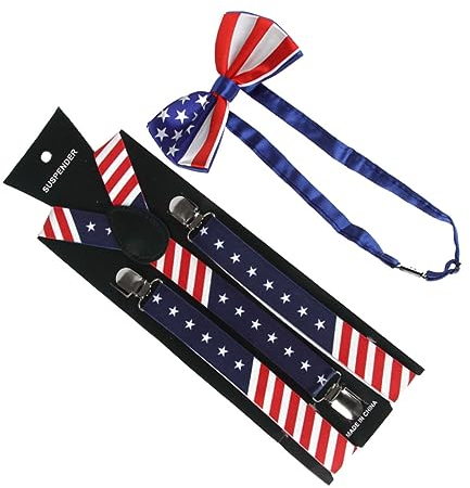 CALLARON 1 Satz amerikanische Flaggen Hosenträger & Hosenträger für Herren Fliege für Männer elastisch Zubehör Vereinigte Staaten Riemenclip Mann einstellen