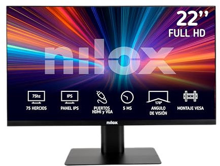 Nilox NXM22FHD11 Monitor Gaming FullHD 22 Pollici, Frequenza 75Hz, Tempo di Risposta 5ms, Ingressi HDMI e VGA, Monitor PC con Retroilluminazione LED e Angolo di Visione 178°