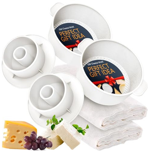 2 PCS Cheese Mold 1,6QT - 2 PCS Follower - 2 PCS Cheesecloth 100% Cotton for Semi-Hard and Hard Cheeses- Homemade Cheese Making Supplies - Molde Para Queso Fresco Casero - Cheese Making Kit Press